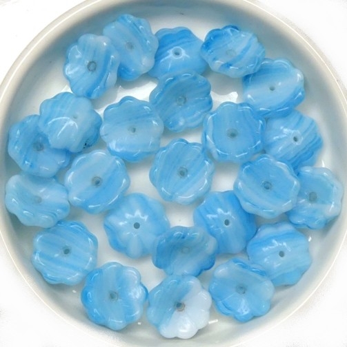 0090222 Opaque Aquamarine/White Mix Flower 20 Pc.-0