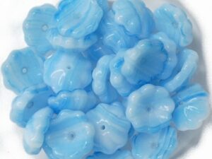 0090222 Opaque Aquamarine/White Mix Flower 20 Pc.-14839