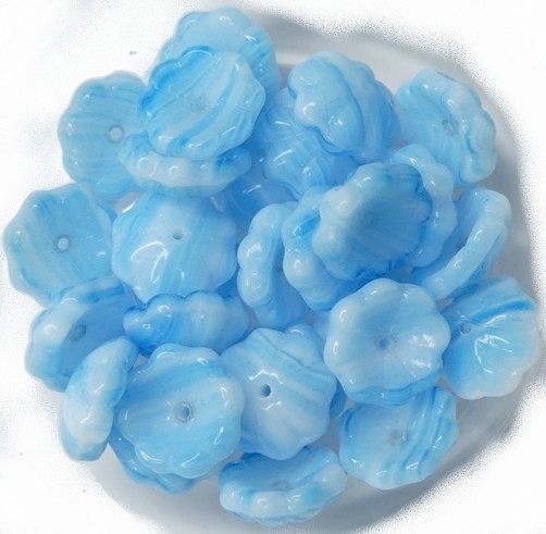 0090222 Opaque Aquamarine/White Mix Flower 20 Pc.-14839