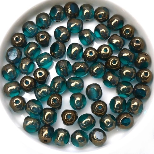 0090379 Teal Bronze, 3 Cut Window Facet 6 mm. 22 Pc.-0 0090379 Teal Bronze, 3 Cut Window Facet 6 mm. 22 Pc.-0