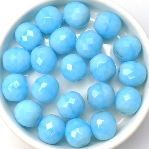 0090382 Milky Blue Turquoise Round Facet 10 mm. 8 Pc.-0