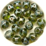 0100421 Olivine Travertin, Eight Cut Window Bead 10 mm. 10 Pc.-0