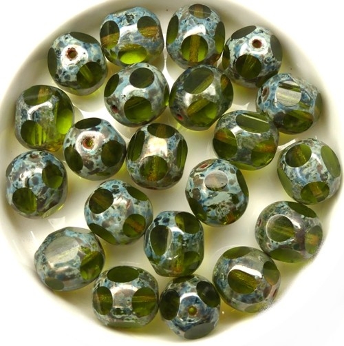 0100421 Olivine Travertin, Eight Cut Window Bead 10 mm. 10 Pc.-0