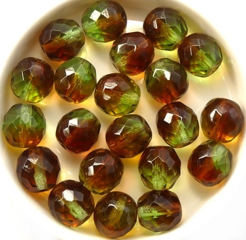 0100426 Olivine / Dark Topaz Mix Round Facet 10 mm.10 Pc.-0 0100426 Olivine / Dark Topaz Mix Round Facet 10 mm.10 Pc.-0