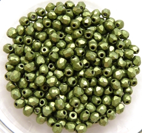 0100428 Matte Metallic Green Facet, 3 mm. 65 Pc.-14780