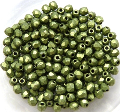 0100428 Matte Metallic Green Facet, 3 mm. 65 Pc.-0 0100428 Matte Metallic Green Facet, 3 mm. 65 Pc.-0