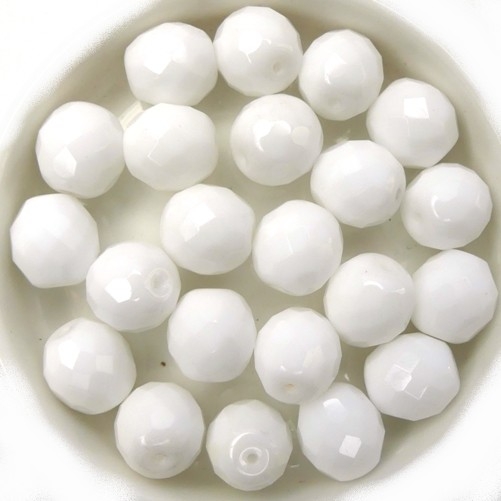 0140198 Opaque White Round Facet 10 mm. 10 Pc.-0