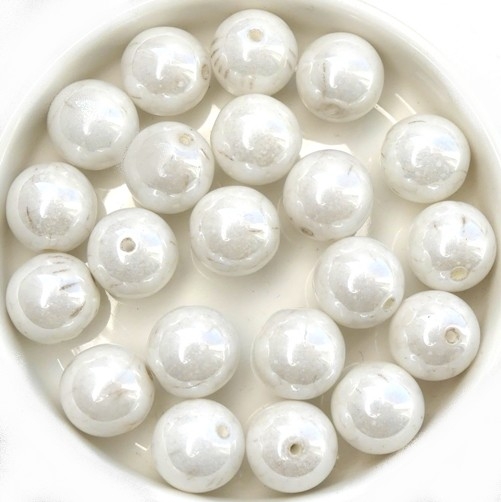 0140043 White Alabaster Luster pressed round 10 mm. 14 Pc.-0 0140043 White Alabaster Luster pressed round 10 mm. 14 Pc.-0