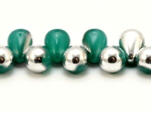 CD-61100-27001 Opal Green Aqua Half Silver Czech Drops 40 Pc.-0