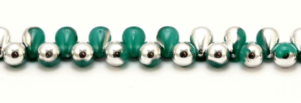 CD-61100-27001 Opal Green Aqua Half Silver Czech Drops 40 Pc.-0 CD-61100-27001 Opal Green Aqua Half Silver Czech Drops 40 Pc.-0
