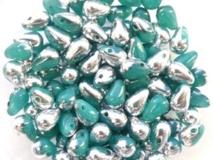CD-61100-27001 Opal Green Aqua Half Silver Czech Drops 40 Pc.-15070