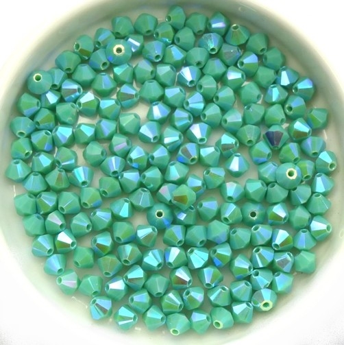 04-MC-63130-28701X2 Bicone Opaque Green Turquoise 2X AB 4 mm. 50 Pc.-15306