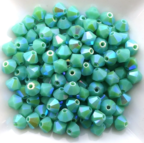 04-MC-63130-28701X2 Bicone Opaque Green Turquoise 2X AB 4 mm. 50 Pc.-0