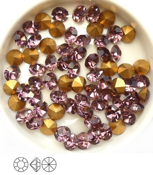 SS29-MCC-20020-98521 Light Amethyst Gold Foiled Chaton 6 mm. 12 Pc.-15341