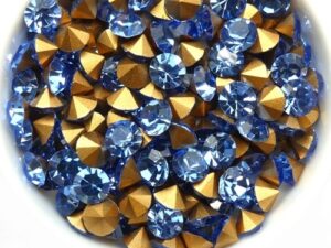 SS29-MCC-30020-98521 Light Sapphire Gold Foiled Chaton 6 mm. 12 Pc.-0