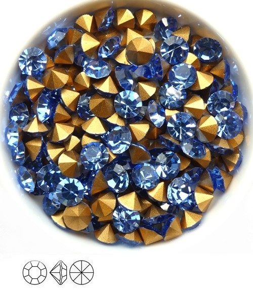 SS29-MCC-30020-98521 Light Sapphire Gold Foiled Chaton 6 mm. 12 Pc.-0