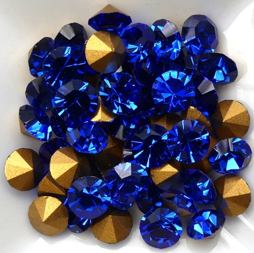 SS29-MCC-30050-98521 Sapphire Gold Foiled Chaton 6 mm. 12 Pc.-15354