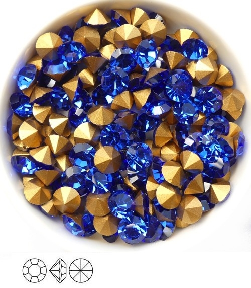 SS29-MCC-30050-98521 Sapphire Gold Foiled Chaton 6 mm. 12 Pc.-0