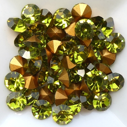 SS29-MCC-50230-98521 Olivine Gold Foiled Chaton 6 mm. 12 Pc.-15362