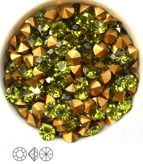 SS29-MCC-50230-98521 Olivine Gold Foiled Chaton 6 mm. 12 Pc.-0