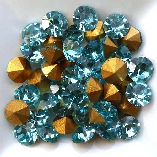 SS29-MCC-60010-98521 Aqua Gold Foiled Chaton 6 mm. 12 Pc.-15373