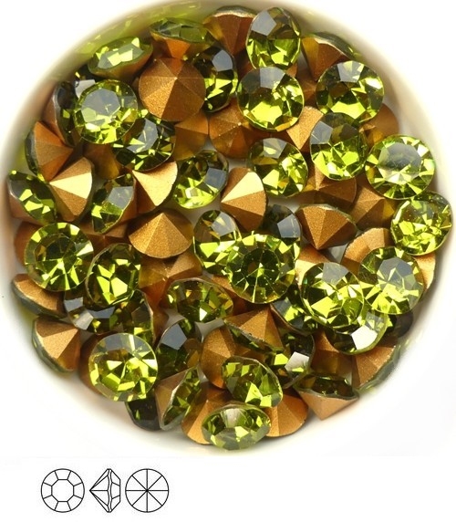 SS39-MCC-50230-98521 Olivine Gold Foiled Chaton 8 mm. 12 Pc.-0