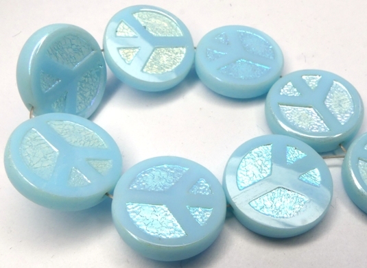 0090217 Light Opaque Blue Turquoise Full AB Table Cut Peace Bead. 4 Pc.-15463