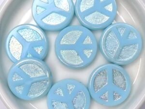 0090217 Light Opaque Blue Turquoise Full AB Table Cut Peace Bead. 4 Pc.-15464
