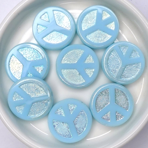 0090217 Light Opaque Blue Turquoise Full AB Table Cut Peace Bead. 4 Pc.-15464