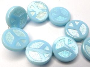 0090217 Light Opaque Blue Turquoise Full AB Table Cut Peace Bead. 4 Pc.-0