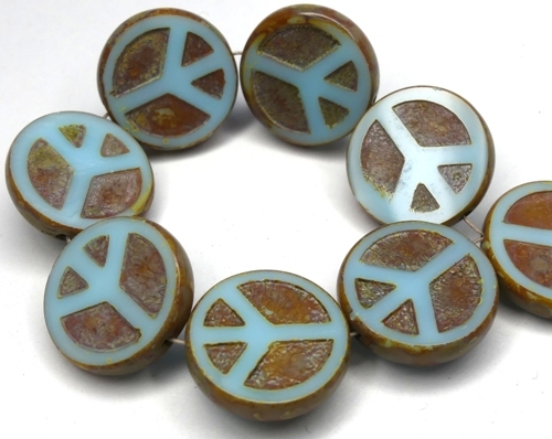 0090258 Light Opaque Blue Turquoise Travertin Table Cut Peace Bead. 4 Pc.-0 0090258 Light Opaque Blue Turquoise Travertin Table Cut Peace Bead. 4 Pc.-0