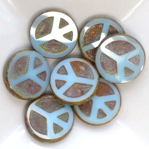 0090258 Light Opaque Blue Turquoise Travertin Table Cut Peace Bead. 4 Pc.-15473