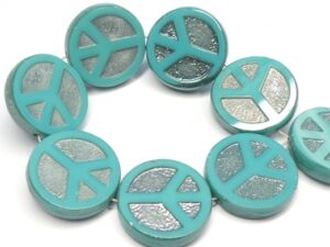 0100052 Opaque Green Turquoise Chrome Table Cut Peace Bead. 4 Pc.-0