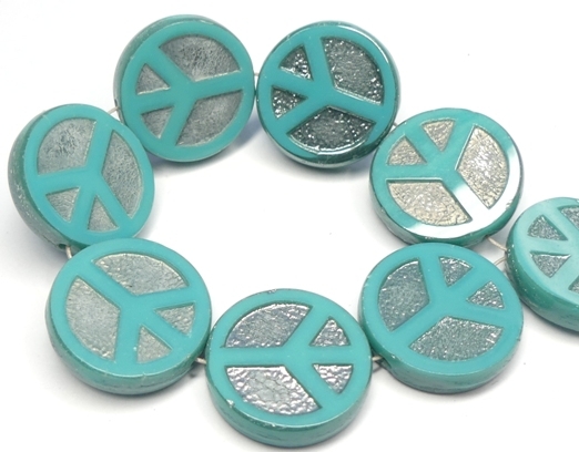 0100052 Opaque Green Turquoise Chrome Table Cut Peace Bead. 4 Pc.-0 0100052 Opaque Green Turquoise Chrome Table Cut Peace Bead. 4 Pc.-0