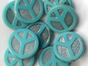 0100052 Opaque Green Turquoise Chrome Table Cut Peace Bead. 4 Pc.-15480