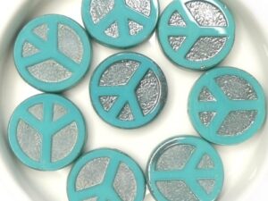 0100052 Opaque Green Turquoise Chrome Table Cut Peace Bead. 4 Pc.-15497