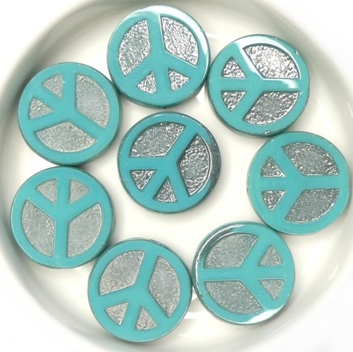 0100052 Opaque Green Turquoise Chrome Table Cut Peace Bead. 4 Pc.-15497