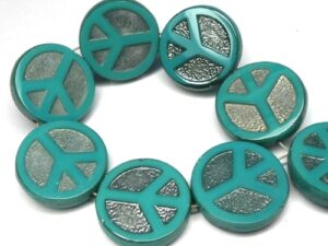 0100052 Opaque Green Turquoise Chrome Table Cut Peace Bead. 4 Pc.-15481