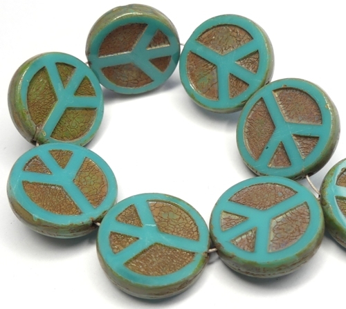 0100053 Opaque Green Turquoise Travertin Table Cut Peace Bead. 4 Pc.-0 0100053 Opaque Green Turquoise Travertin Table Cut Peace Bead. 4 Pc.-0