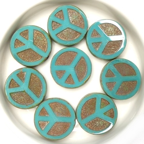 0100053 Opaque Green Turquoise Travertin Table Cut Peace Bead. 4 Pc.-15496