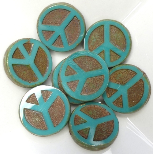 0100053 Opaque Green Turquoise Travertin Table Cut Peace Bead. 4 Pc.-15486