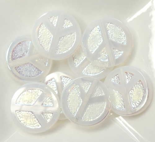 0140102 White Opal Full AB Table Cut Peace Bead. 4 Pc.-0 0140102 White Opal Full AB Table Cut Peace Bead. 4 Pc.-0