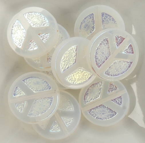 0140102 White Opal Full AB Table Cut Peace Bead. 4 Pc.-15619