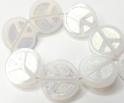 0140102 White Opal Full AB Table Cut Peace Bead. 4 Pc.-15618