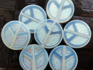 0140102 White Opal Full AB Table Cut Peace Bead. 4 Pc.-15620