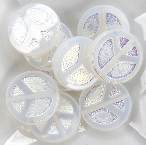 0140102 White Opal Full AB Table Cut Peace Bead. 4 Pc.-15622