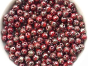 04-R-93200-43400 Opaque Red Silver Travertin Round 4 mm. 100 Pc.-0