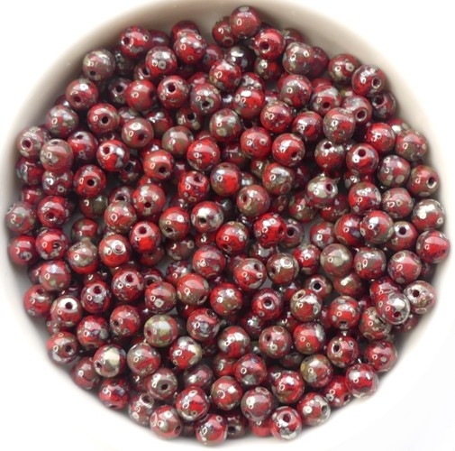 04-R-93200-43400 Opaque Red Silver Travertin Round 4 mm. 100 Pc.-0 04-R-93200-43400 Opaque Red Silver Travertin Round 4 mm. 100 Pc.-0