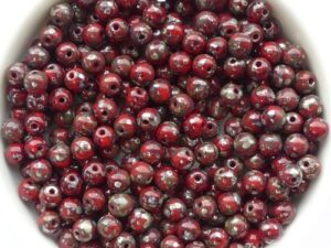 04-R-93200-43400 Opaque Red Silver Travertin Round 4 mm. 100 Pc.-15546