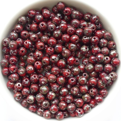 04-R-93200-43400 Opaque Red Silver Travertin Round 4 mm. 100 Pc.-15546